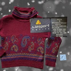 LizSport Petite Wool Blend Paisley Cowl Neck Sz Petite S